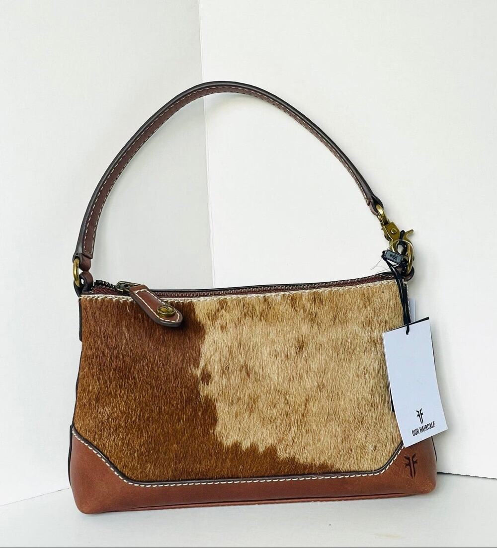 Frye Haircalf Convertible Leather Top Handle Wristlet Bag Brown B